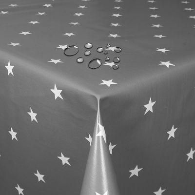 Gray Star Christmas Oilcloth Tablecloth, 120 x 190 cm, Rectangular, Washable