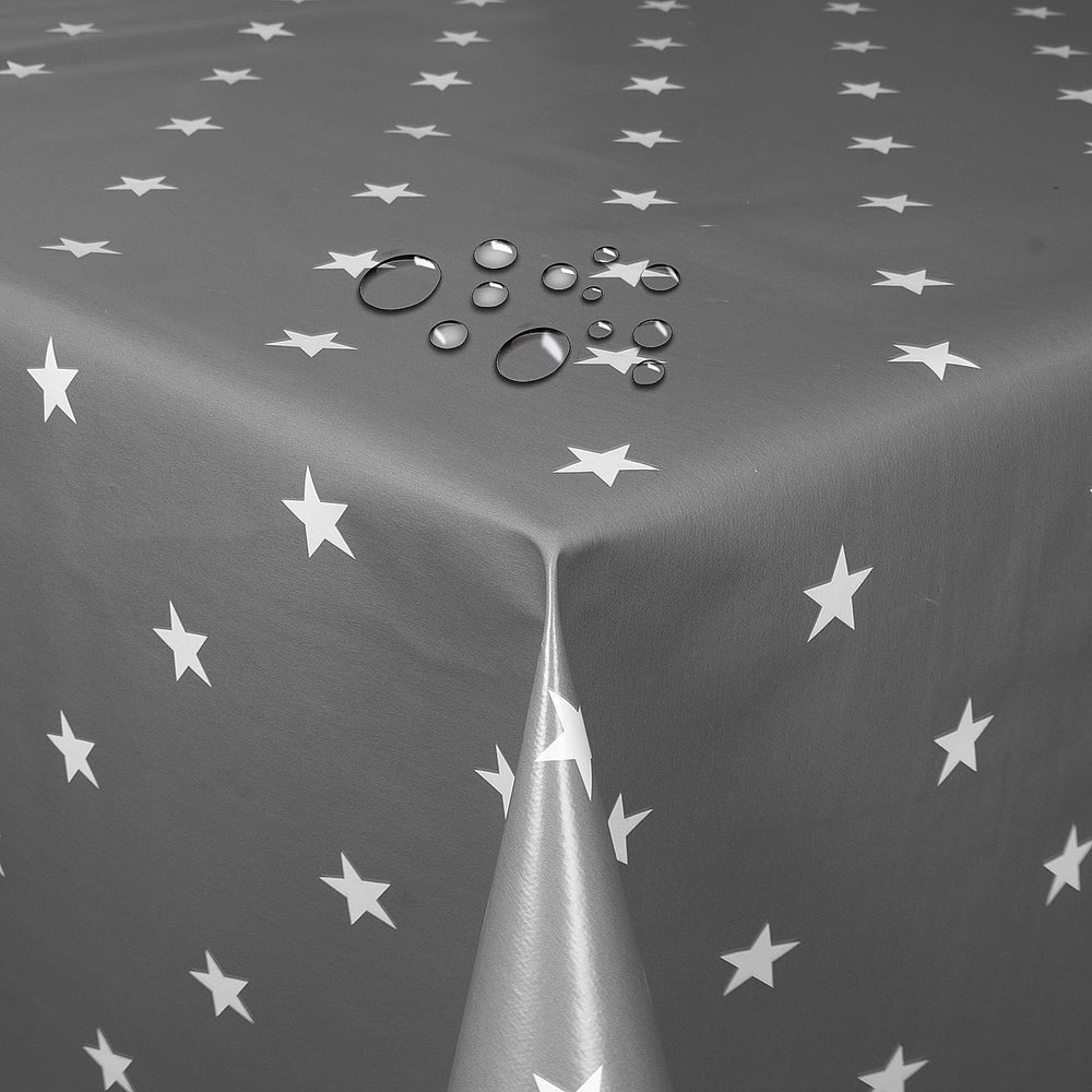 Gray Star Christmas Oilcloth Tablecloth, 120 x 190 cm, Rectangular, Washable