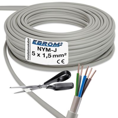 EBROM NYM-J 5 x 1.5 mm Sheathed Installation Cable, Gray, 90 m
