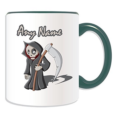 Personalized Grim Reaper Mug, Green Ceramic