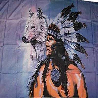U24 Flag - Native American with Wolf, 90 x 150 cm