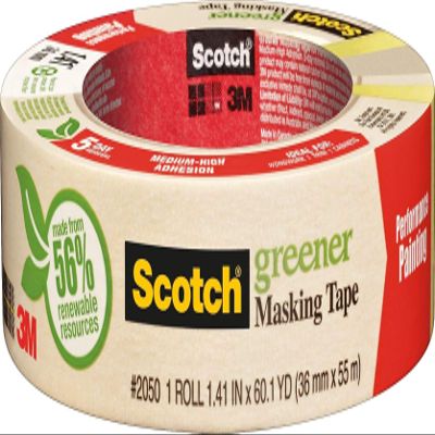 3M 205036A Greener Masking Tape for Performance Painting, 1.41 in x 60.1 yd (36 mm x 55 m)
