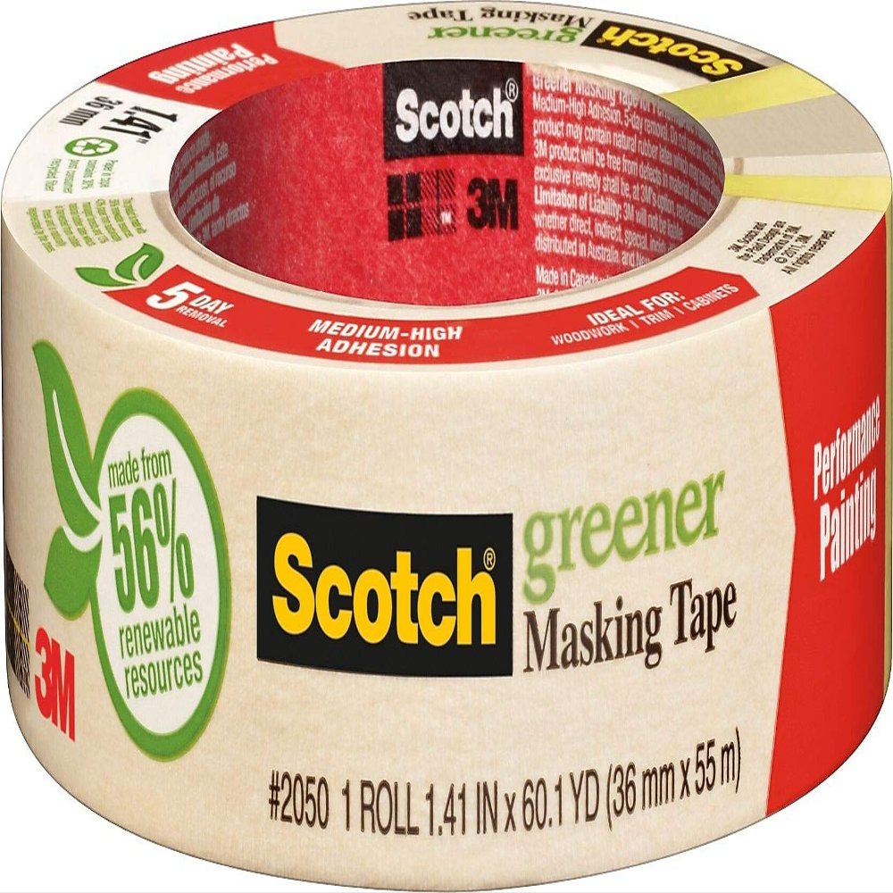 3M 205036A Greener Masking Tape for Performance Painting, 1.41 in x 60.1 yd (36 mm x 55 m)