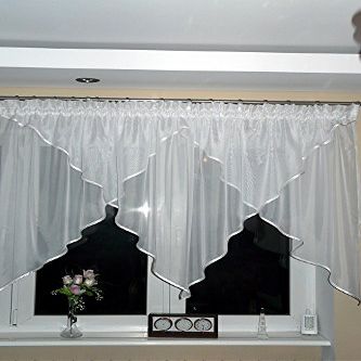 Ready-Made Voile Curtain with Gathering Tape, Modern Design, Brown Trim