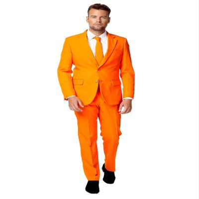 OppoSuits Men's Solid Orange Party Suit with Jacket, Trousers and Tie, Size 62