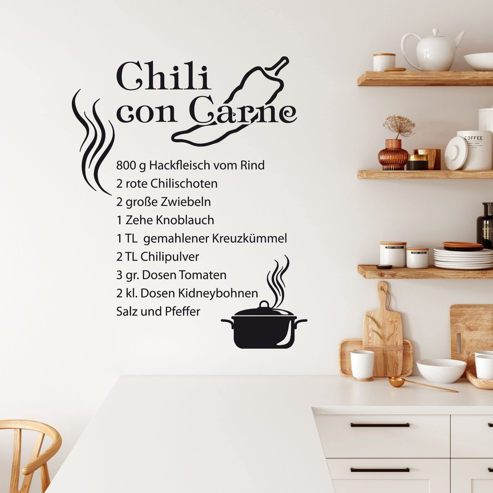 GRAZDesign Kitchen Wall Decal Chili con Carne Recipe | Self-Adhesive Kitchen Sticker – 71 x 57 cm / 082 Beige