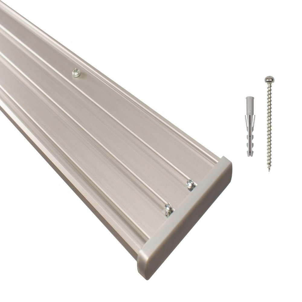 iso-design 4-Track Aluminum Curtain Track, Silver, Pre-Drilled, 100 cm