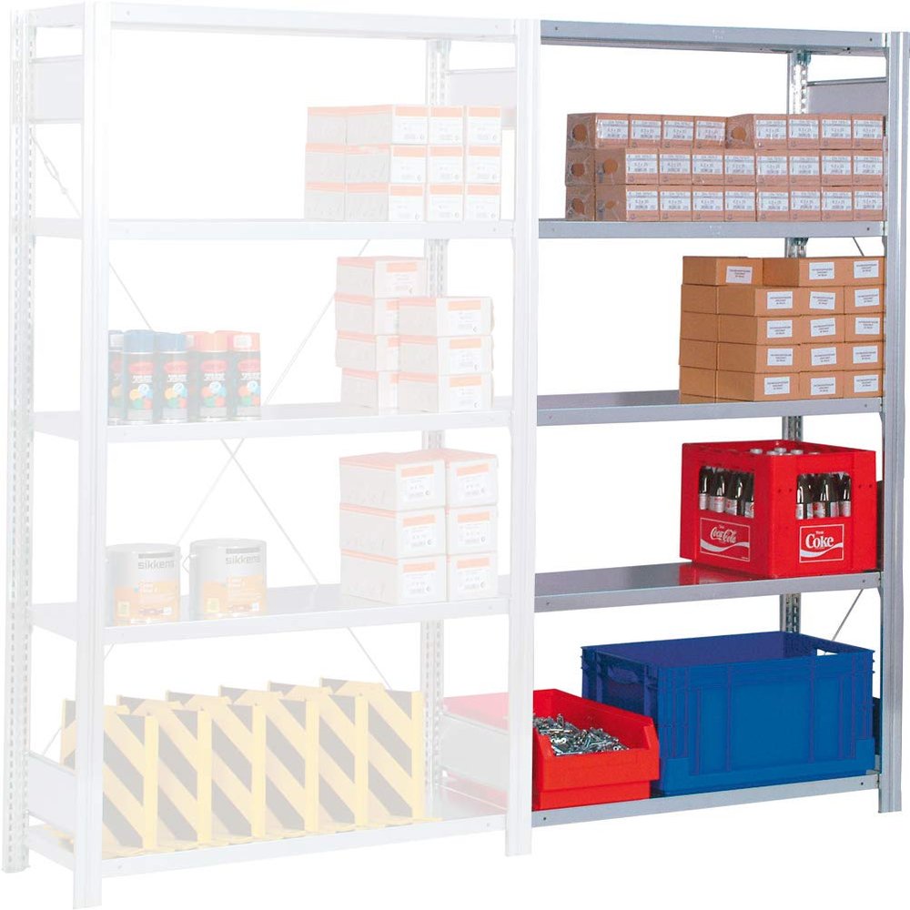REGALWERK BERT Storage Rack Extension Bay, H×W×D 2000×875×600 mm, Galvanized Steel Plug-In System