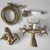 Bathroom Sink and Bathtub Faucet Set, Two-Handle Nostalgic Antique Brass Finish view 1