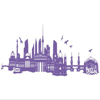 Samunshi Berlin Skyline Wall Decal, 150 x 34 cm, Lavender