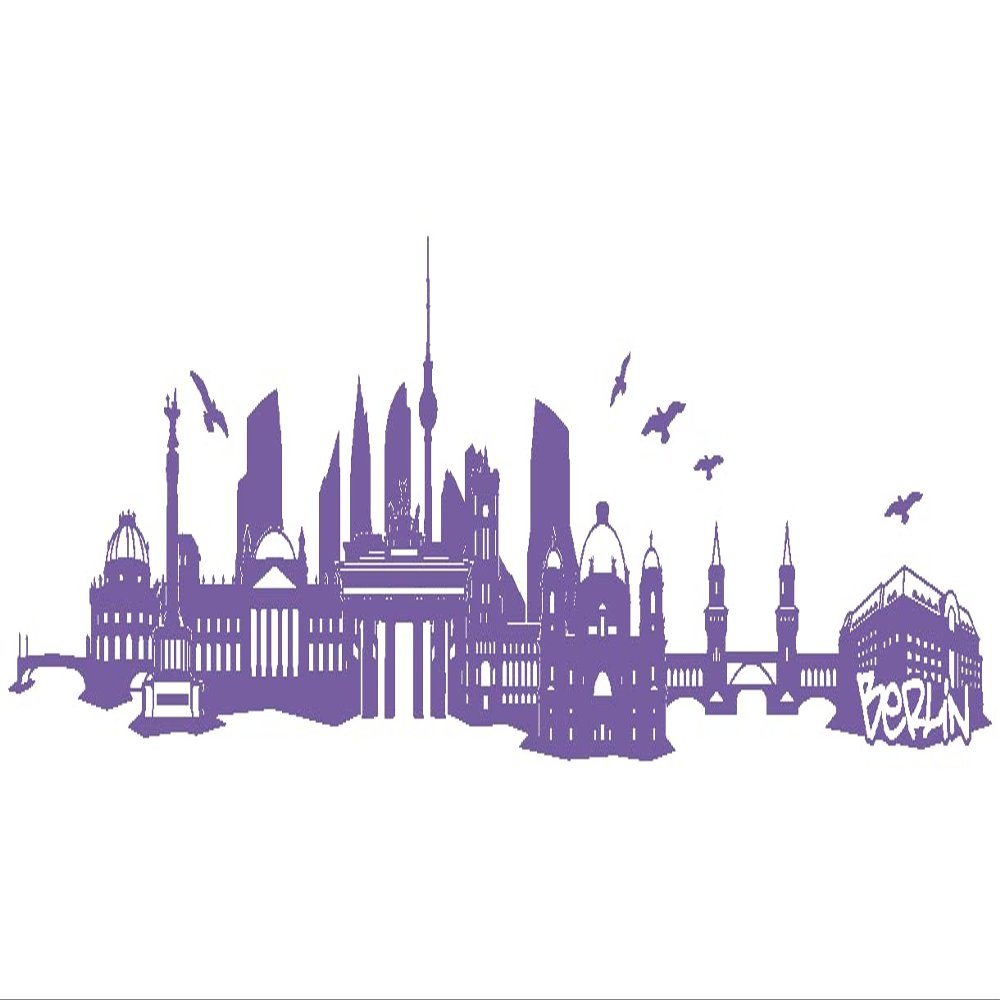 Samunshi Berlin Skyline Wall Decal, 150 x 34 cm, Lavender