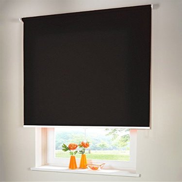 Privacy Roller Blind, Center-Pull Spring Blind, Black, 102 x 210 cm