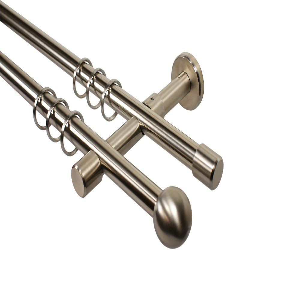 Stainless Steel Look Double Curtain Rod, 16 mm, Ball Finials, 180 cm