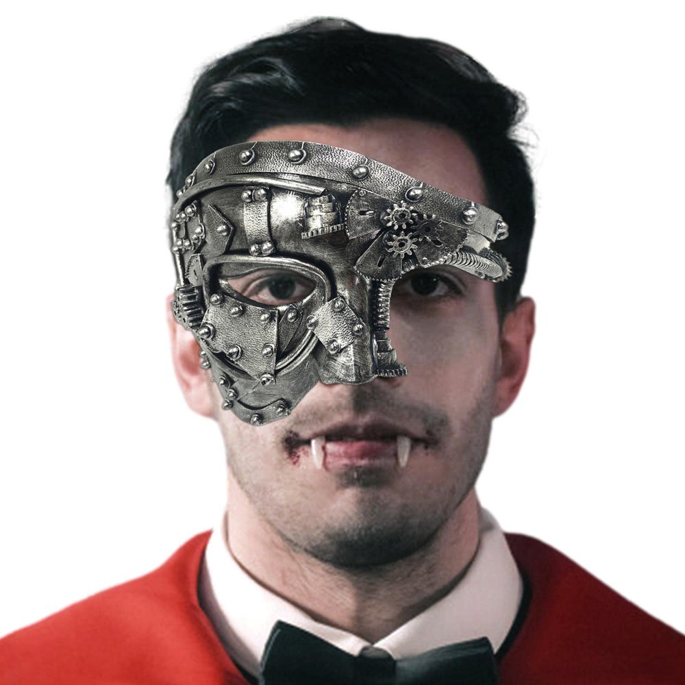 Niktule Venetian Steampunk Half-Face Metal Mask for Men