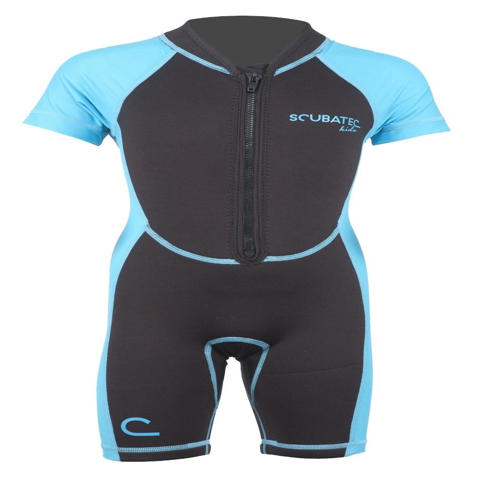 ScubaTec Kids' 2 mm Neoprene Shorty Wetsuit for Boys & Girls, Blue, 92–98 (3XS)