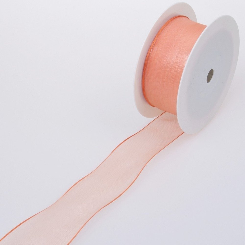 Organza Ribbon with Wire Edge, Orange, 40 mm Wide, 25 m Roll - 44040-40-25-26