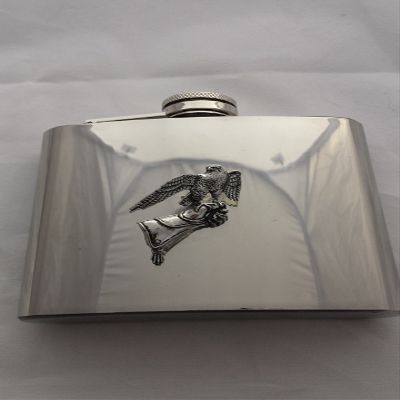 B23 English Pewter Hip Flask, 170 ml, Stainless Steel, with Pewter Emblem