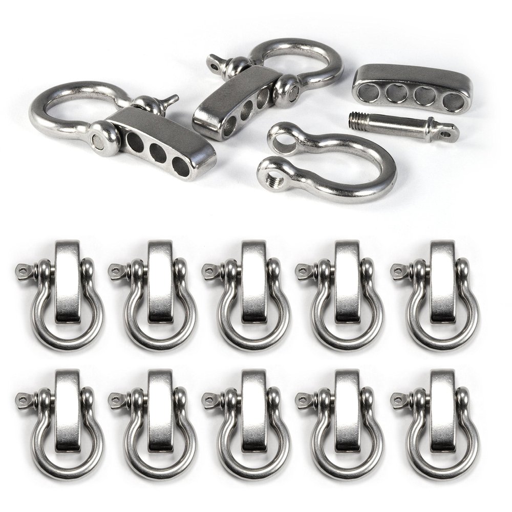 Ganzoo Omega Shackle 10-Piece Set, Stainless Steel, Silver, Adjustable Screw Closure, 30 mm