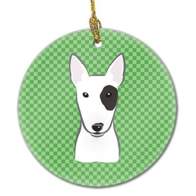 Caroline's Treasures Green Plaid Bull Terrier Ceramic Ornament bb1132co1