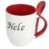 Digital Print Name Mug Nele – Spoon Mug with Name Design and Chrome-Look Lettering – Red view 1
