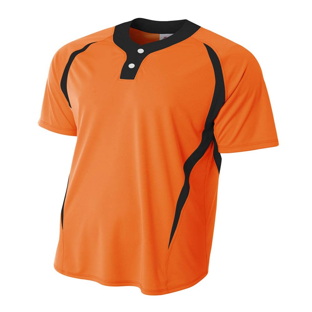 A4 Women's NB4229 2-Button Color-Block Henley, Orange/Black, S