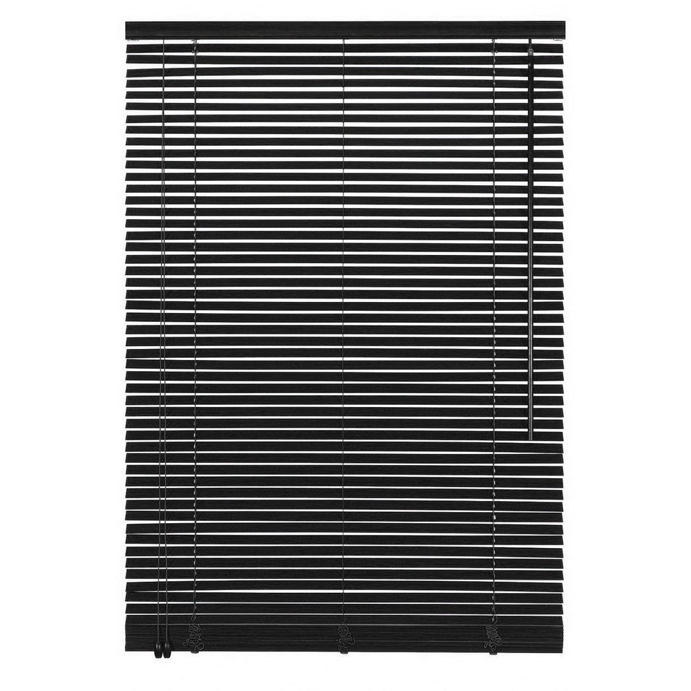 Easy-Shadow Wooden Blind, Bamboo Venetian Blind, Solid Wood Roller Blind, 170 x 160 cm, Black, Left-Side Operation — Made to Measure