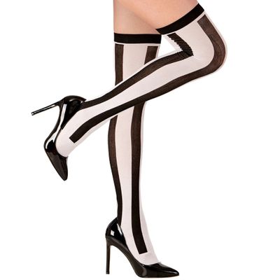 Widmann 01301 Over-the-Knee Stockings, Black and White Striped, 70 Denier, Stay-Up, Harlequin