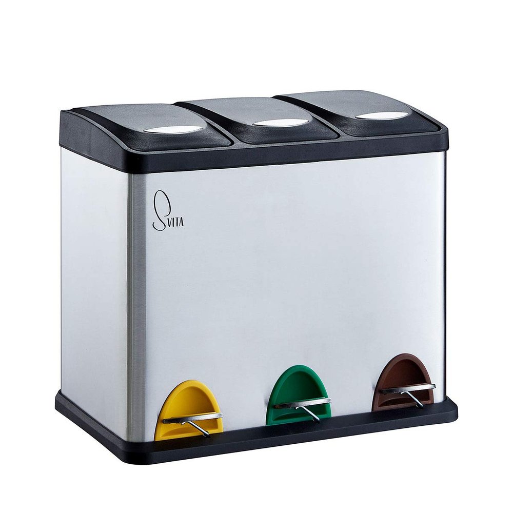 SVITA TC3X8 Kitchen Bin, 24 L, 3 x 8 L, Stainless Steel