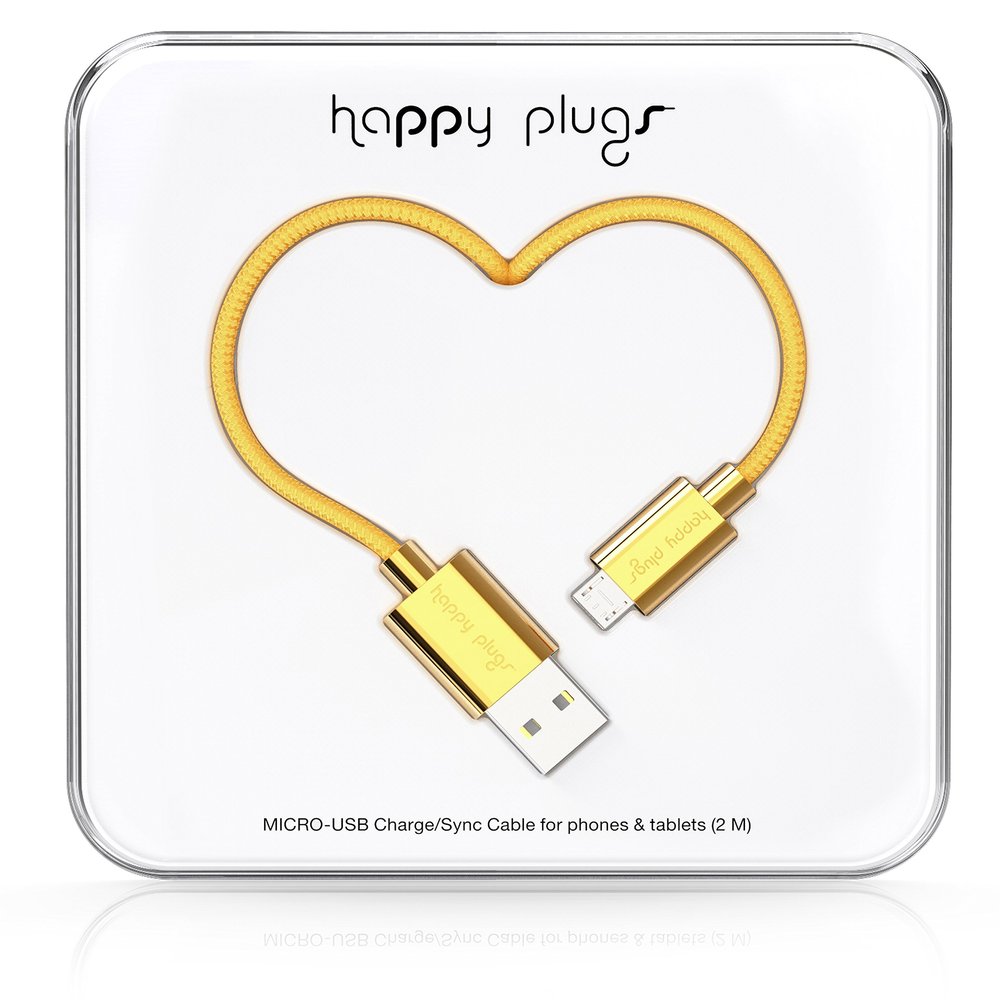 Happy Plugs Deluxe Micro USB to USB Charging and Sync Cable, 2 m, Gold