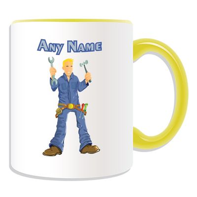 Personalized Mechanic Tools Mug, Yellow Ceramic