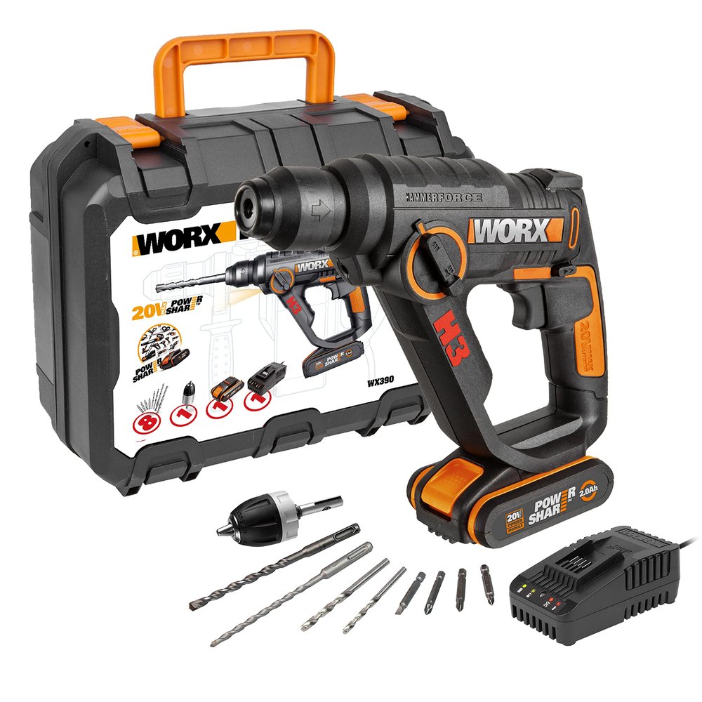 WORX WX390 20V Cordless Rotary Hammer, Tool Only, PowerShare