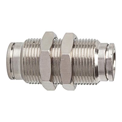 RIEGLER 108976-851.010-4 Straight Bulkhead Push-In Fitting, M10 x 1.0, Nickel-Plated Brass, 1 pc.