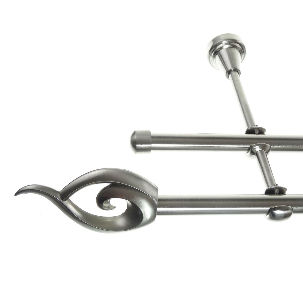 BASIT 16 mm Double Curtain Rod, Stainless Steel Look, Wall-Mounted, 480 cm, H24