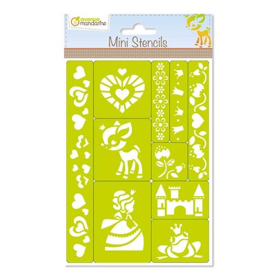 MY MANDARINE 42830O - Set of 10 Mini Stencils for Children Ages 4+, 5.5 x 5.5 cm, Princesses