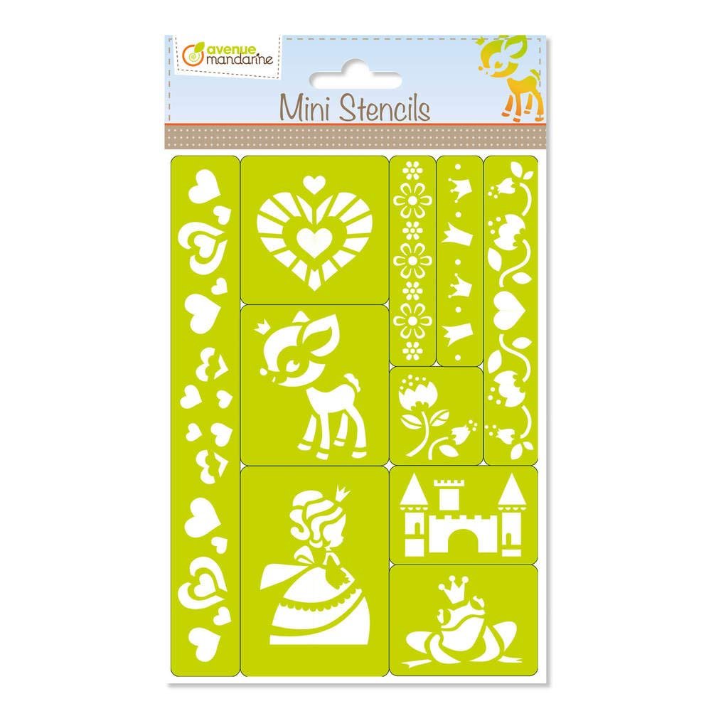 MY MANDARINE 42830O - Set of 10 Mini Stencils for Children Ages 4+, 5.5 x 5.5 cm, Princesses