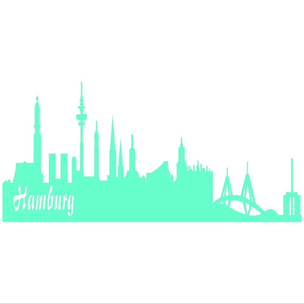 Samunshi Hamburg Skyline Wall Decal, 50 x 10 cm, Mint