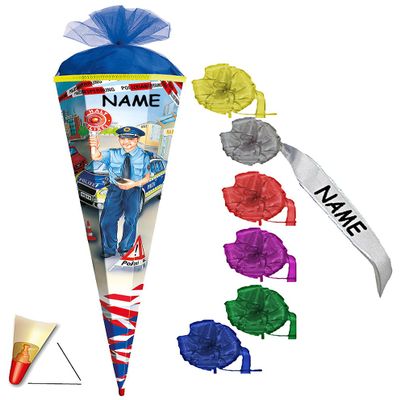 Police Officer School Cone, 70 cm, with Personalized Name and Bow