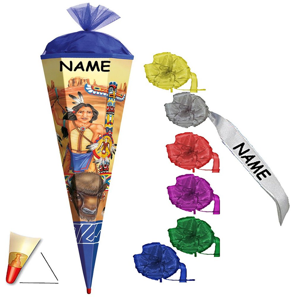 Roth School Cone – Native American Motif – 85 cm – Personalized Name & Bow