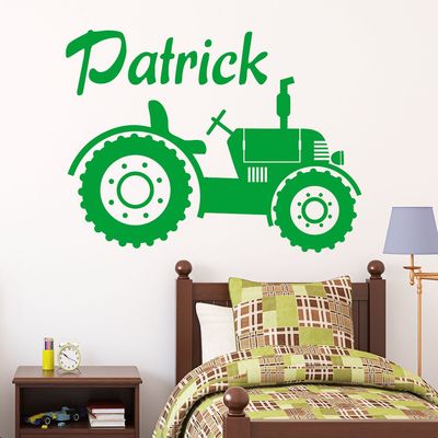 Loft Tractor Wall Decal with Custom Name – 49 Colors / 3 Sizes / Dark Red / 55 x 92 cm