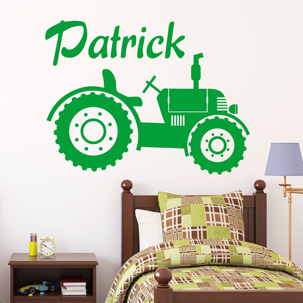 Loft Tractor Wall Decal with Custom Name – 49 Colors / 3 Sizes / Dark Red / 55 x 92 cm