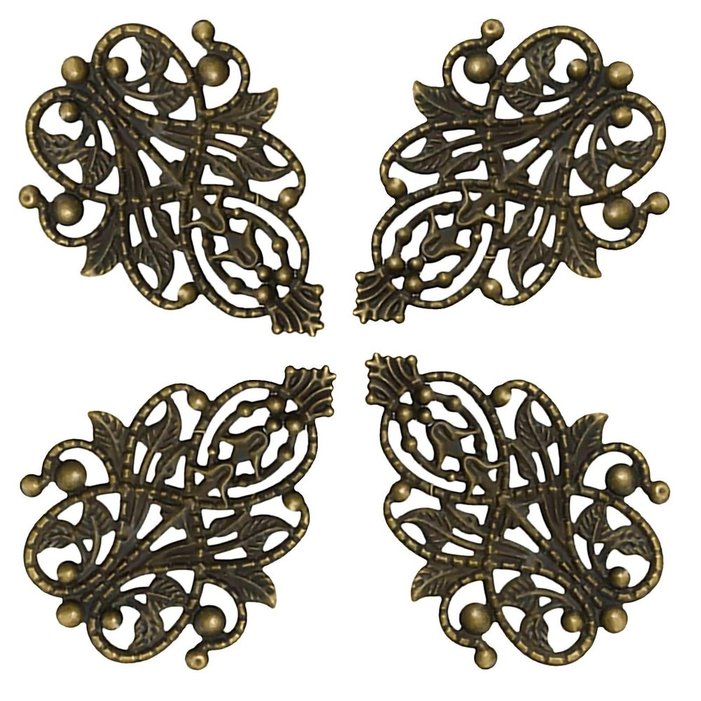 maDDma 10 Decorative Ornament Plaques, Tendril, 48 x 35 mm, Antique Brass