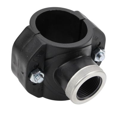 PP Tapping Saddle with Fitting for 50 mm PE Pipe, 3/4" Female Thread, 2 Screws, Reinforced
