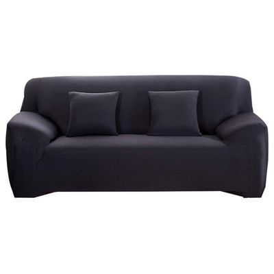 LIJUCAI 22 Solid Color Spandex Modern Stretch Elastic L-Shaped Sofa Cover, Black, 2 Cushion Covers