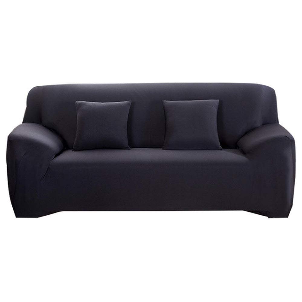 LIJUCAI 22 Solid Color Spandex Modern Stretch Elastic L-Shaped Sofa Cover, Black, 2 Cushion Covers