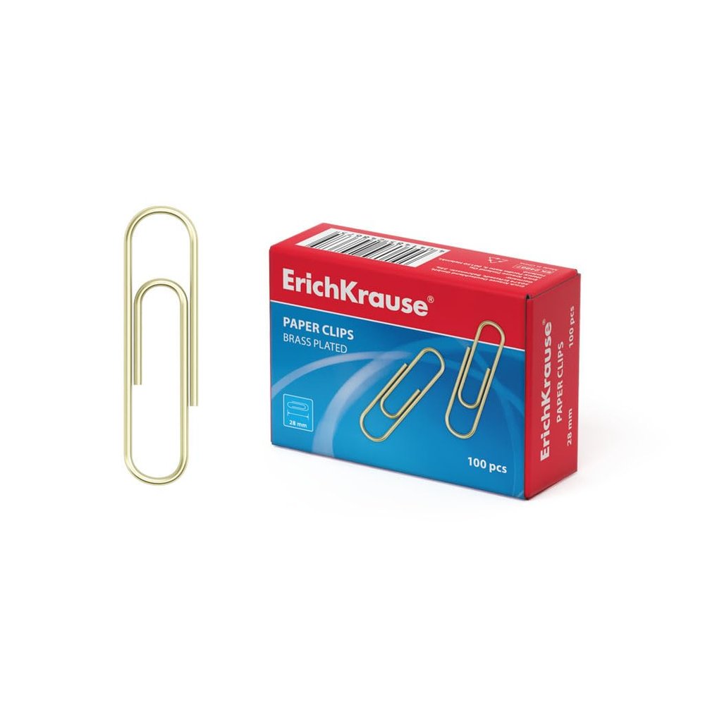 28 mm Brass-Plated Metal Paper Clips, 100 Count - Gold