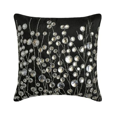 The HomeCentric Black Crystal Garden Euro Sham, 65 x 65 cm, Rhinestone Crystal, Silk, Contemporary Floral