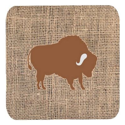 Caroline's Treasures Buffalo Jute and Brown Foam Coasters, 4-Pack, 3.5 in H x 3.5 in W, Multicolor