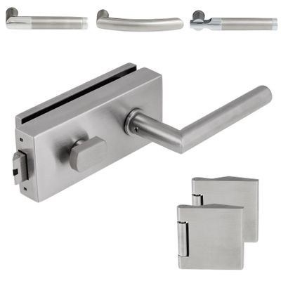 Hope Q WC Glass Door Lock Set with Integrated Thumbturn, 3-Piece Hinges, Satin Stainless Steel