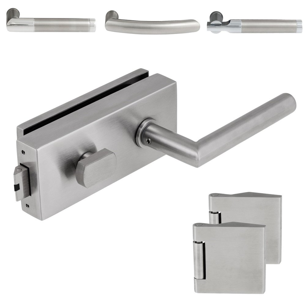 Hope Q WC Glass Door Lock Set with Integrated Thumbturn, 3-Piece Hinges, Satin Stainless Steel