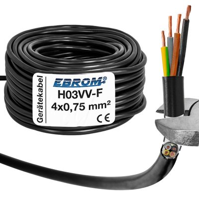 H03VV-F 4G0.75 mm² Flexible Cable, Black, 50 m